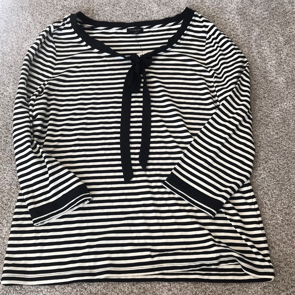 NWT Talbots black and white stripe blouse